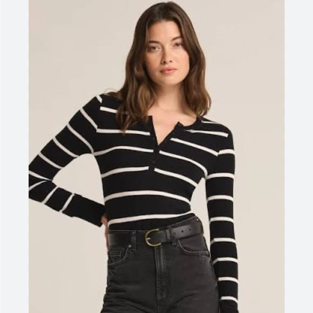 Z Supply Scarlett Rib Henley Black - Picture 2 of 4